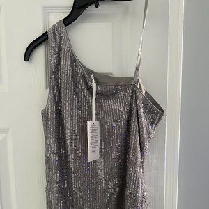 NWT - Grace Karin Grey Sequin Top - one shoulder